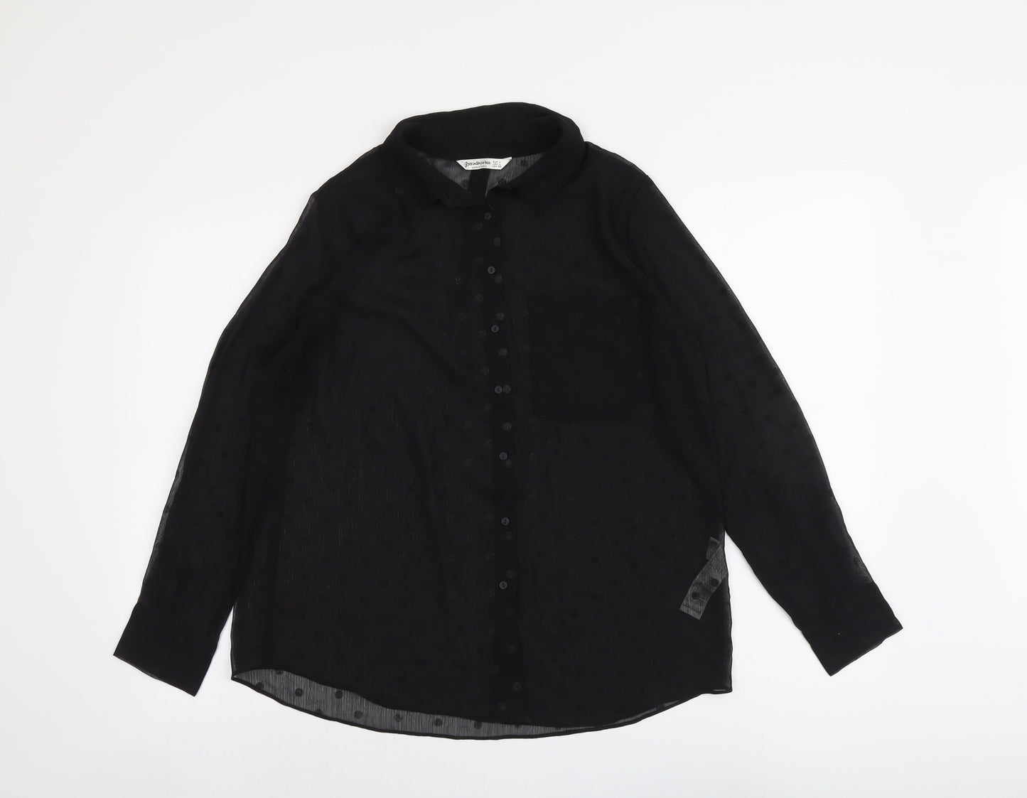 Stradivarius Womens Black Polka Dot Polyester Basic Button-Up Size L Collared