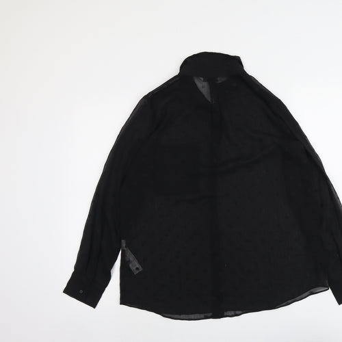 Stradivarius Womens Black Polka Dot Polyester Basic Button-Up Size L Collared