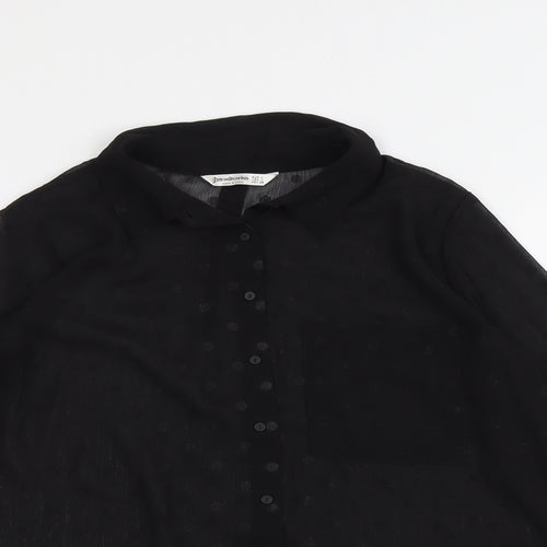 Stradivarius Womens Black Polka Dot Polyester Basic Button-Up Size L Collared