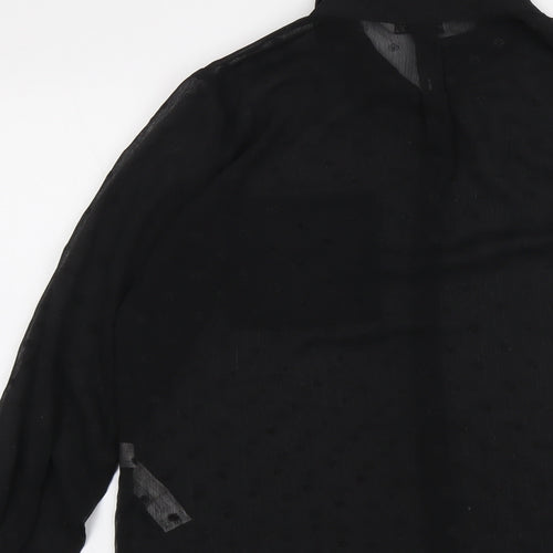 Stradivarius Womens Black Polka Dot Polyester Basic Button-Up Size L Collared