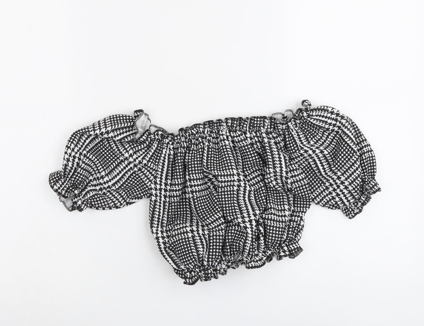 I SAW IT FIRST Womens Black Geometric Polyester Cropped Blouse Size 8 Off the Shoulder