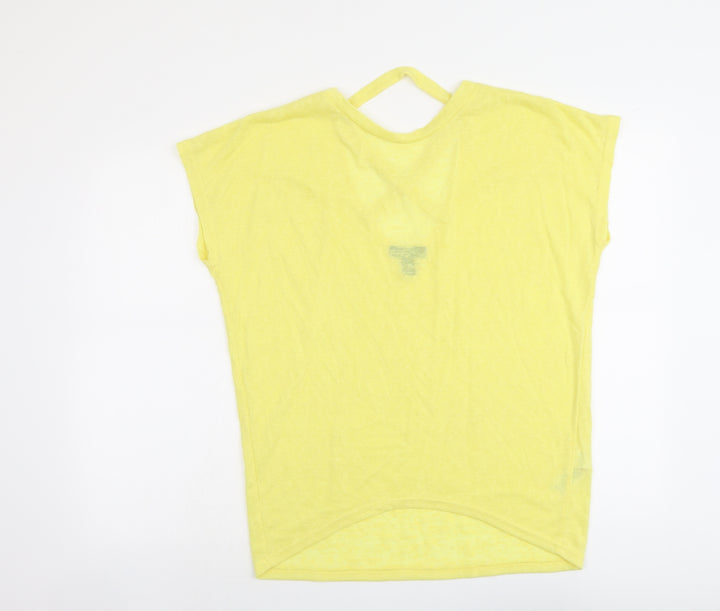 New Look Womens Yellow Polyester Basic T-Shirt Size M Round Neck