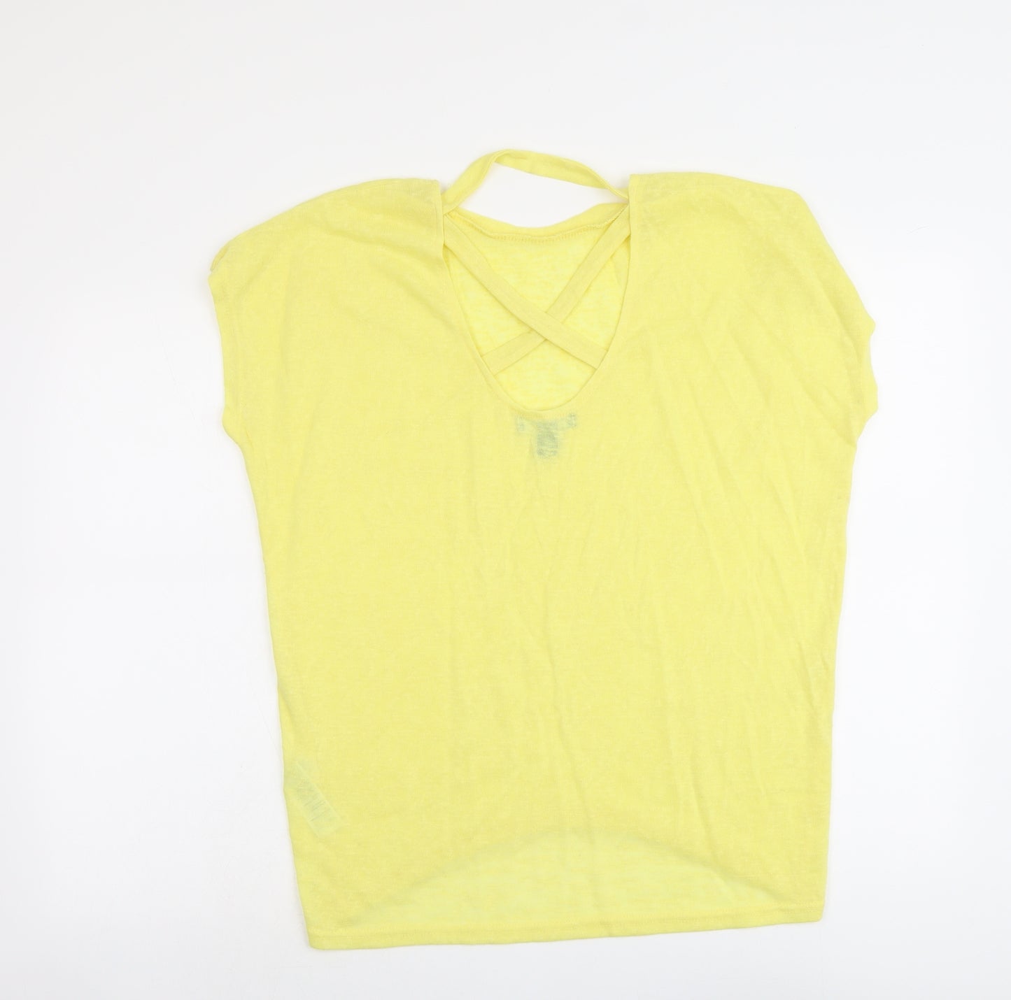 New Look Womens Yellow Polyester Basic T-Shirt Size M Round Neck