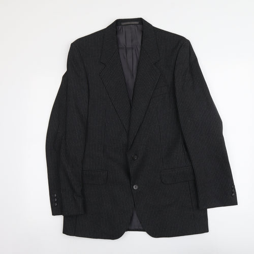 Gent Mens Grey Striped Polyester Jacket Suit Jacket Size M Regular