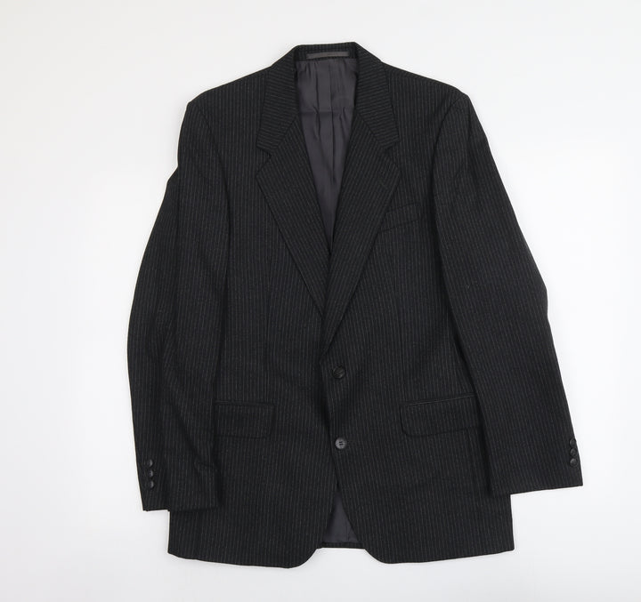 Gent Mens Grey Striped Polyester Jacket Suit Jacket Size M Regular