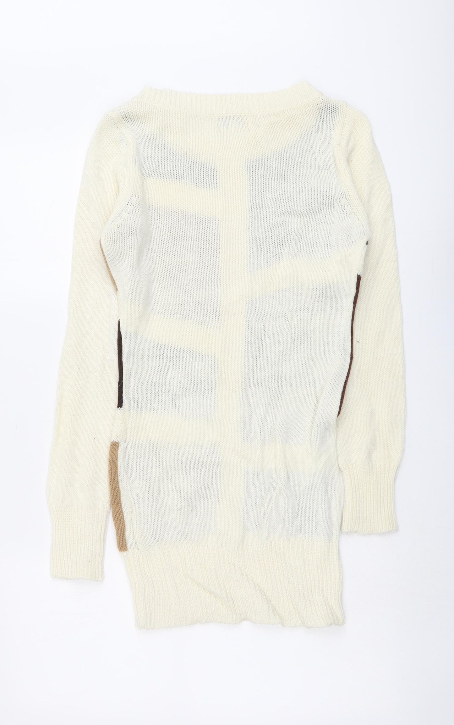 CI SONO Womens Beige Round Neck Geometric Acrylic Pullover Jumper Size M