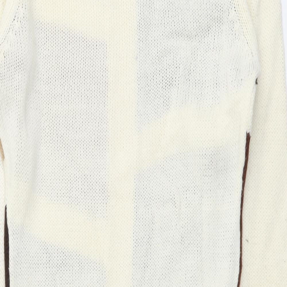 CI SONO Womens Beige Round Neck Geometric Acrylic Pullover Jumper Size M