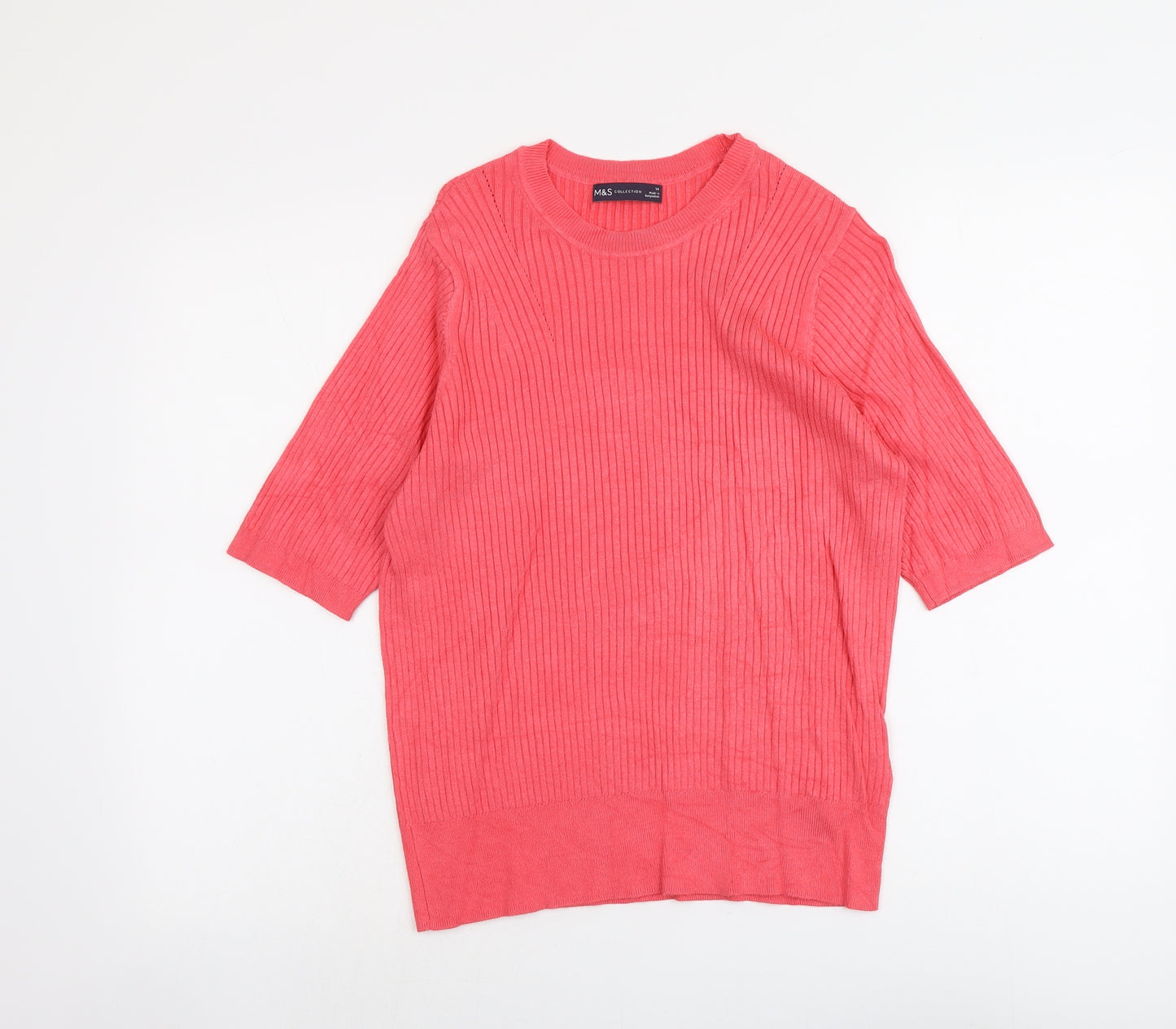 Marks and Spencer Womens Pink Round Neck Viscose Pullover Jumper Size 14