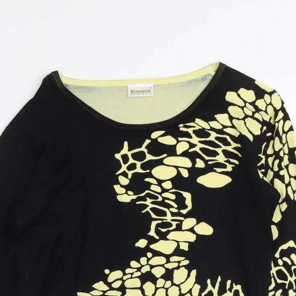 Roman Womens Black Round Neck Geometric Viscose Pullover Jumper Size S