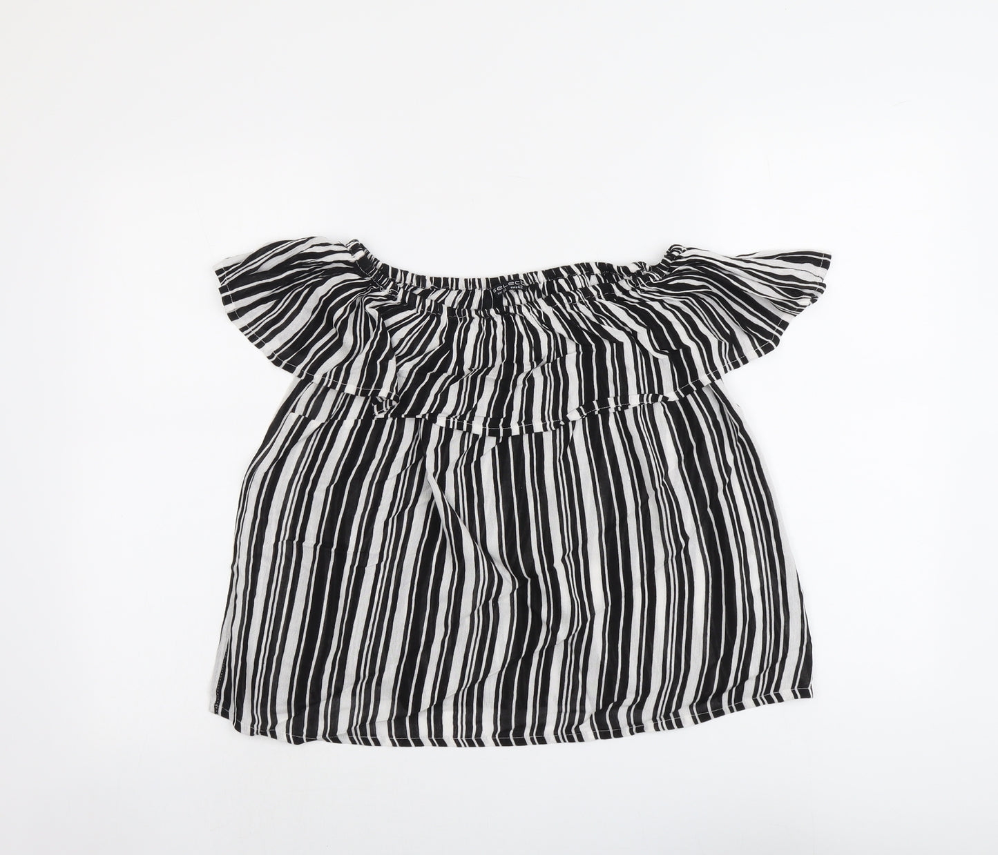 Select Womens Black Striped Viscose Basic Blouse Size 14 Boat Neck