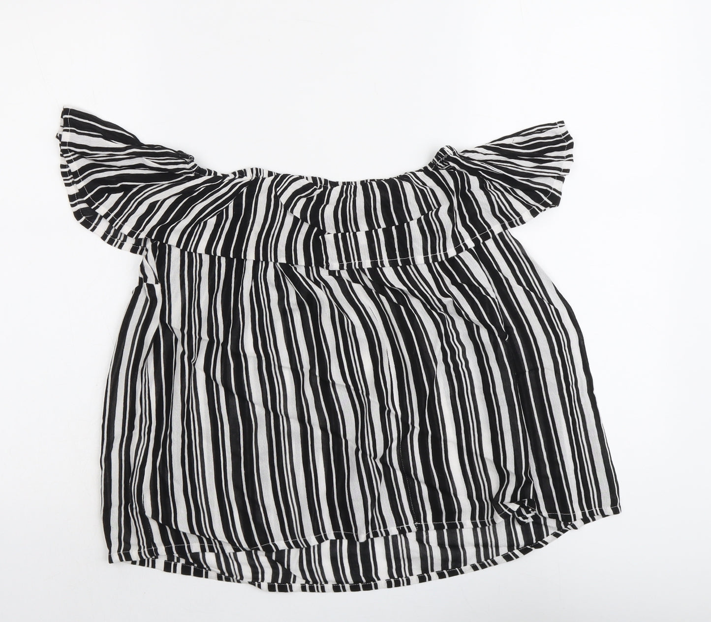 Select Womens Black Striped Viscose Basic Blouse Size 14 Boat Neck