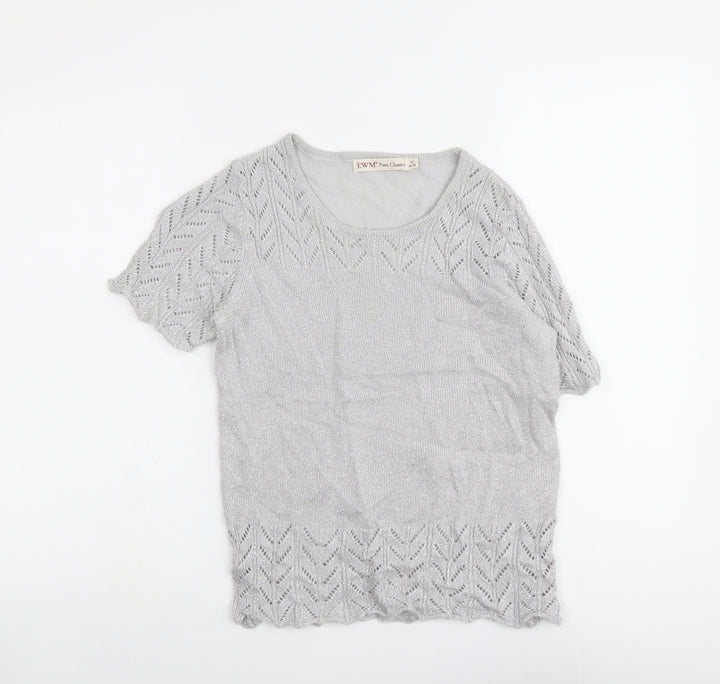 EWM Womens Silver Round Neck Acrylic Pullover Jumper Size S