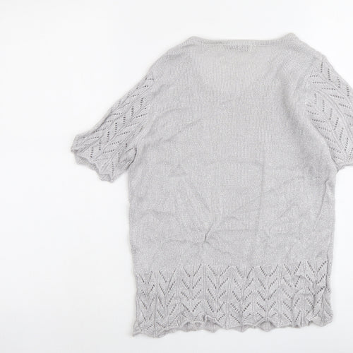 EWM Womens Silver Round Neck Acrylic Pullover Jumper Size S