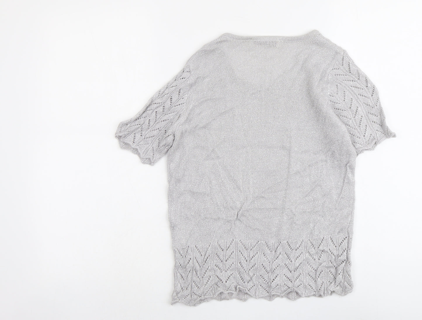 EWM Womens Silver Round Neck Acrylic Pullover Jumper Size S