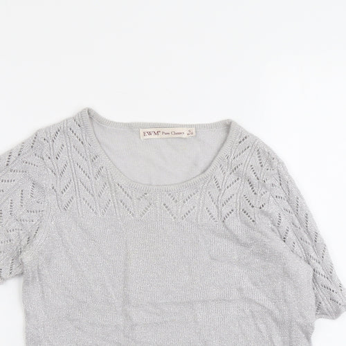EWM Womens Silver Round Neck Acrylic Pullover Jumper Size S