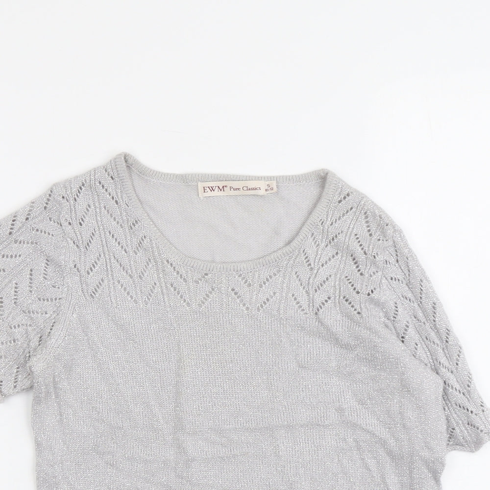EWM Womens Silver Round Neck Acrylic Pullover Jumper Size S
