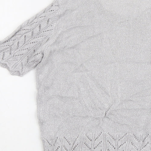 EWM Womens Silver Round Neck Acrylic Pullover Jumper Size S