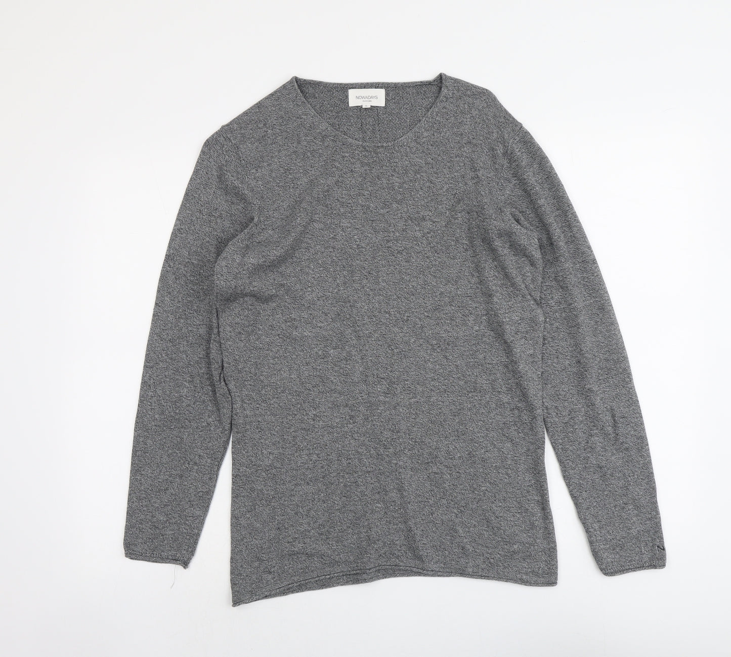 Nowadays Womens Grey Round Neck Cotton Pullover Jumper Size S