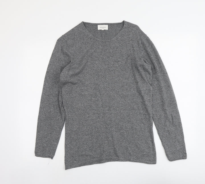 Nowadays Womens Grey Round Neck Cotton Pullover Jumper Size S