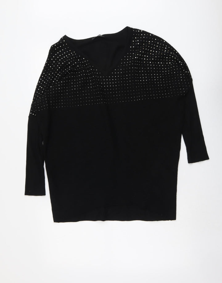 Quiz Womens Black V-Neck Viscose Pullover Jumper Size S