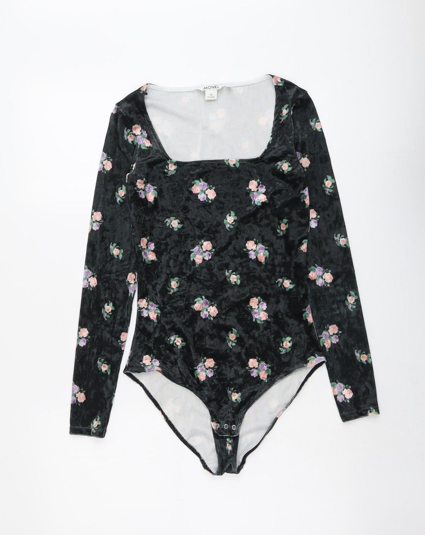 Monki Womens Green Floral Polyester Bodysuit One-Piece Size XS Snap