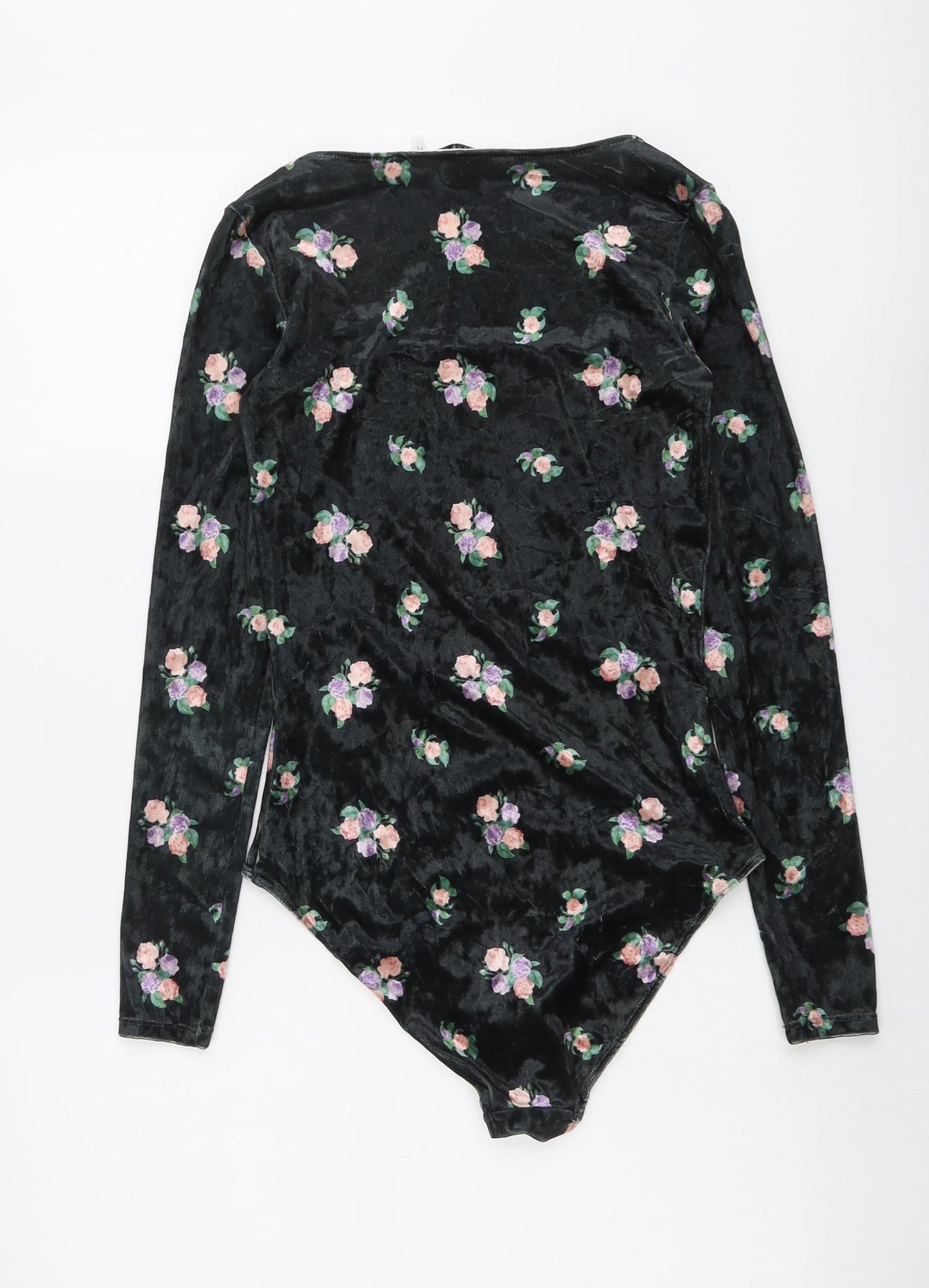 Monki Womens Green Floral Polyester Bodysuit One-Piece Size XS Snap