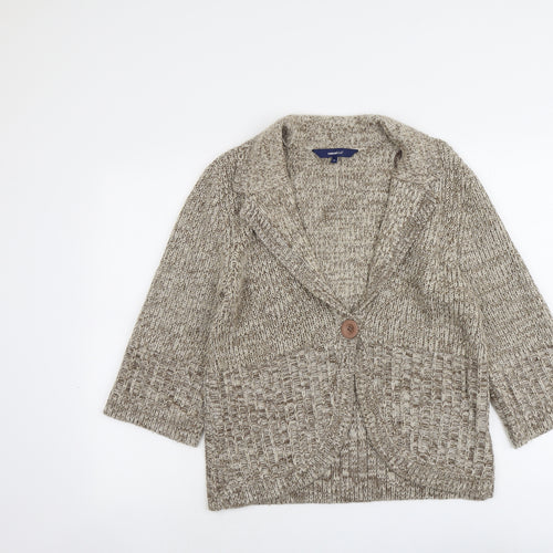 Casual Club Womens Beige V-Neck Acrylic Cardigan Jumper Size 14