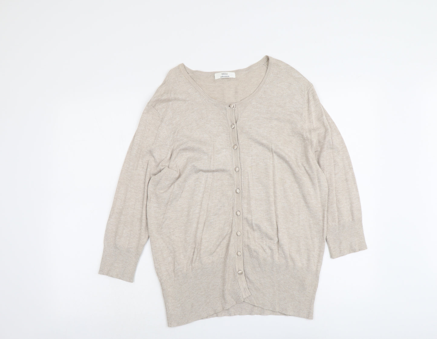 Marks and Spencer Womens Beige Round Neck Viscose Cardigan Jumper Size 18