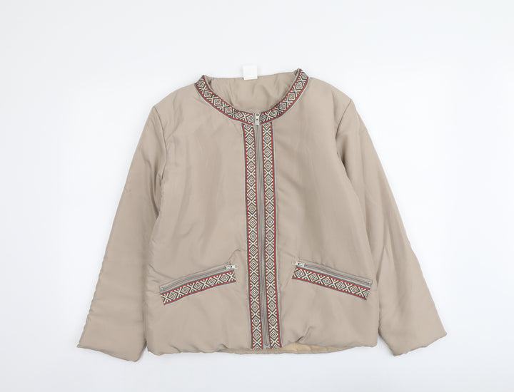 Gabriella Vicenga Womens Beige Geometric Jacket Size 10 Zip