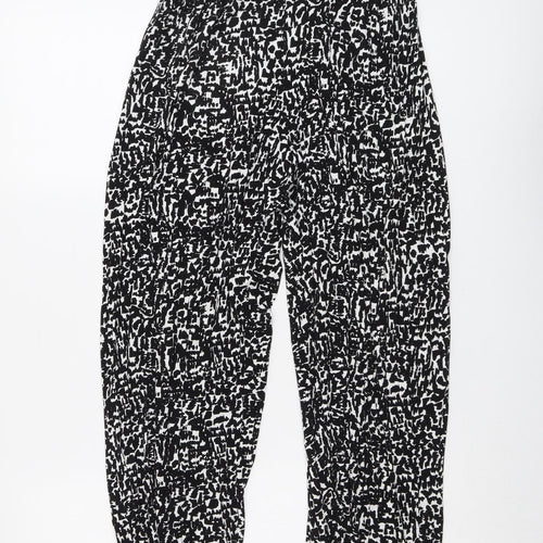 Marks and Spencer Womens Black Geometric Viscose Trousers Size S L26 in Regular