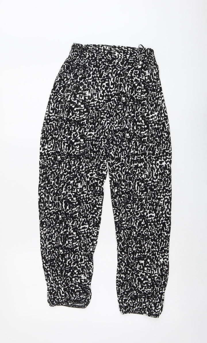 Marks and Spencer Womens Black Geometric Viscose Trousers Size S L26 in Regular