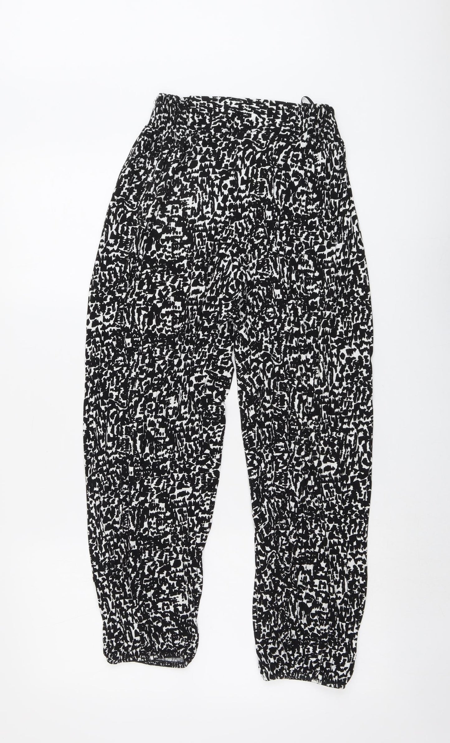 Marks and Spencer Womens Black Geometric Viscose Trousers Size S L26 in Regular