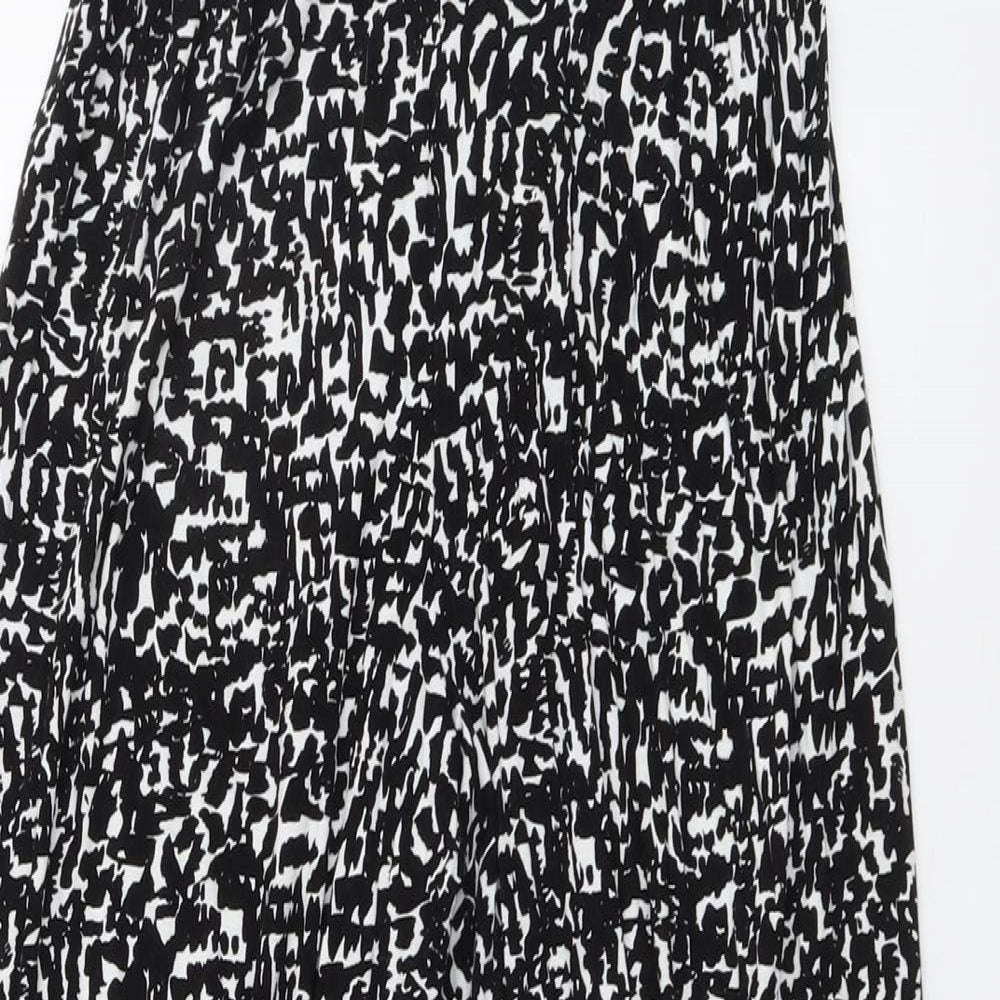 Marks and Spencer Womens Black Geometric Viscose Trousers Size S L26 in Regular