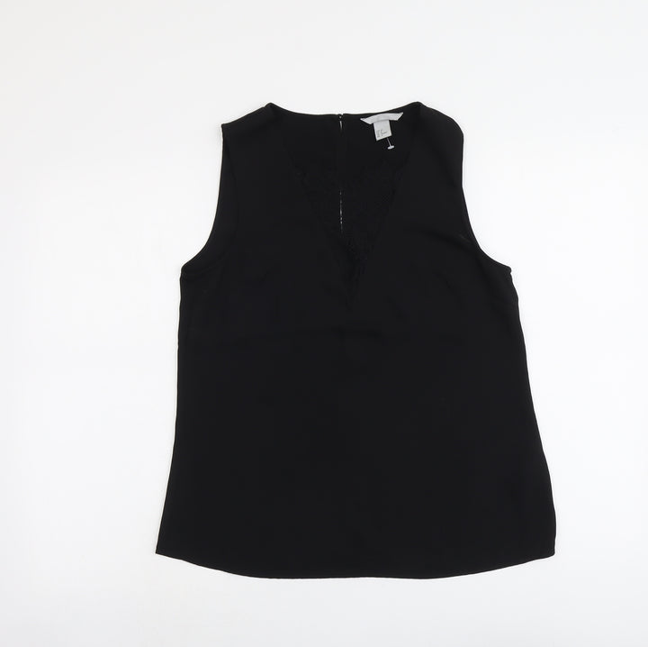 H&M Womens Black Polyester Basic Tank Size 8 V-Neck