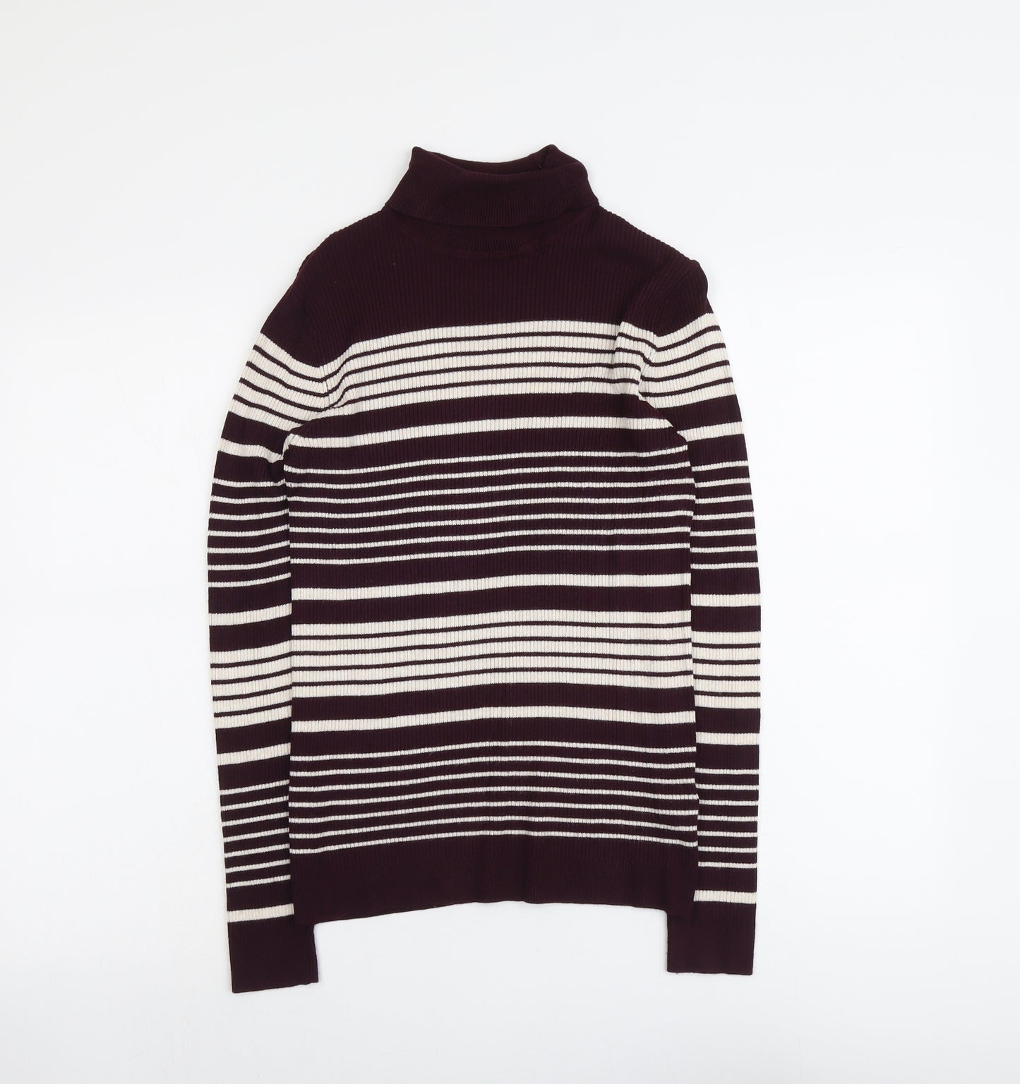 Dorothy Perkins Womens Purple Roll Neck Striped Viscose Pullover Jumper Size 12