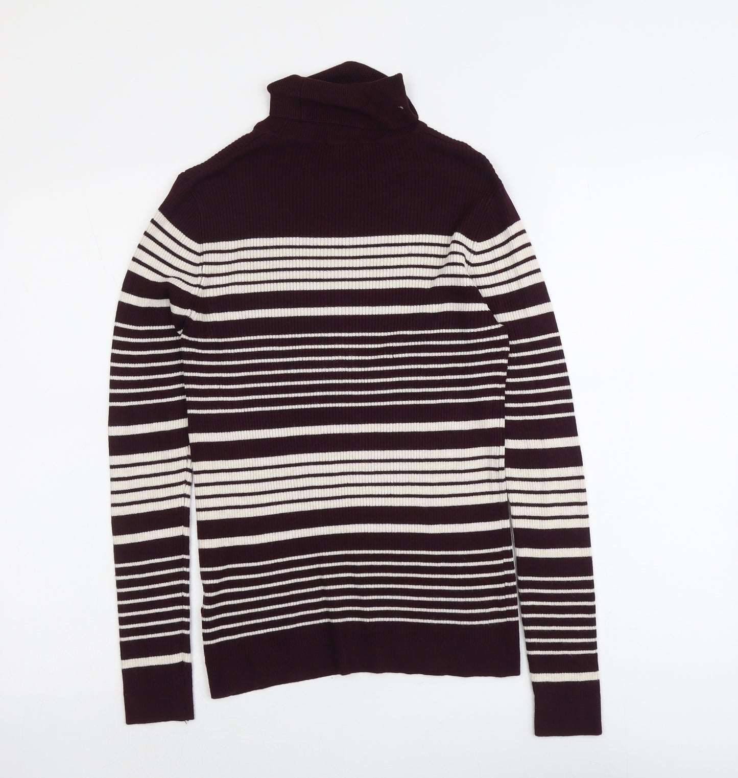 Dorothy Perkins Womens Purple Roll Neck Striped Viscose Pullover Jumper Size 12