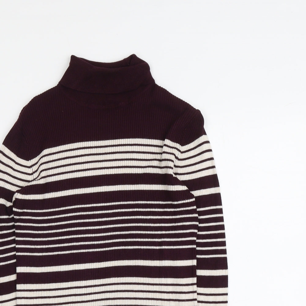 Dorothy Perkins Womens Purple Roll Neck Striped Viscose Pullover Jumper Size 12
