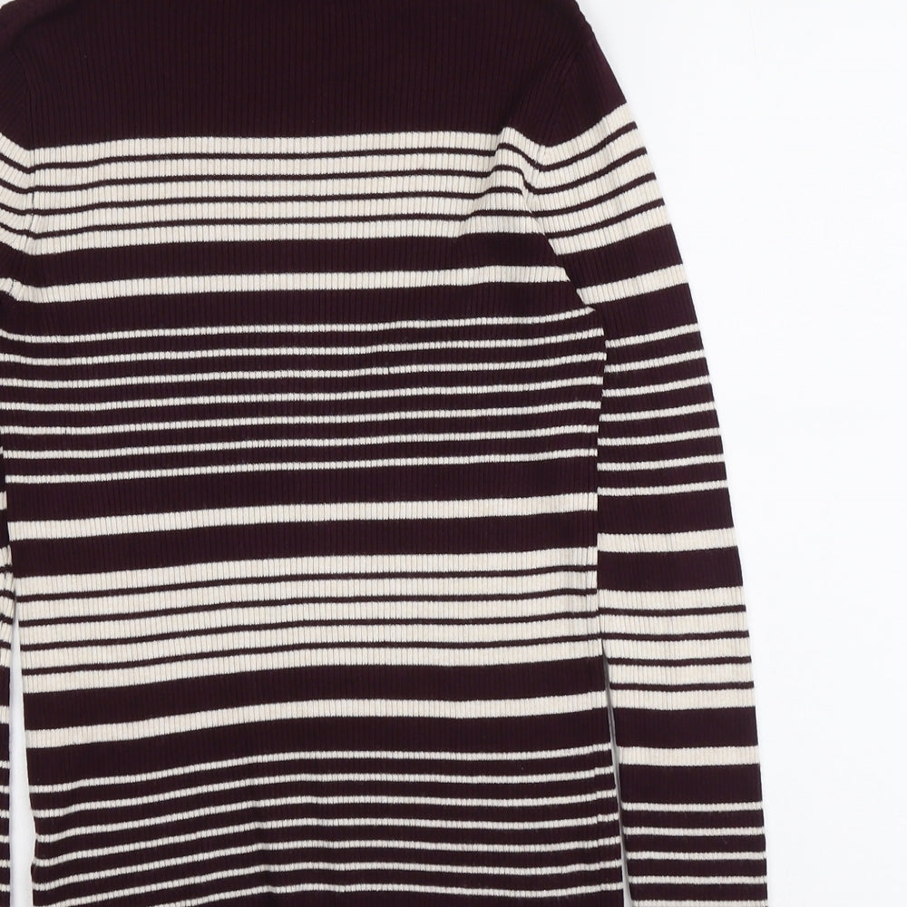 Dorothy Perkins Womens Purple Roll Neck Striped Viscose Pullover Jumper Size 12