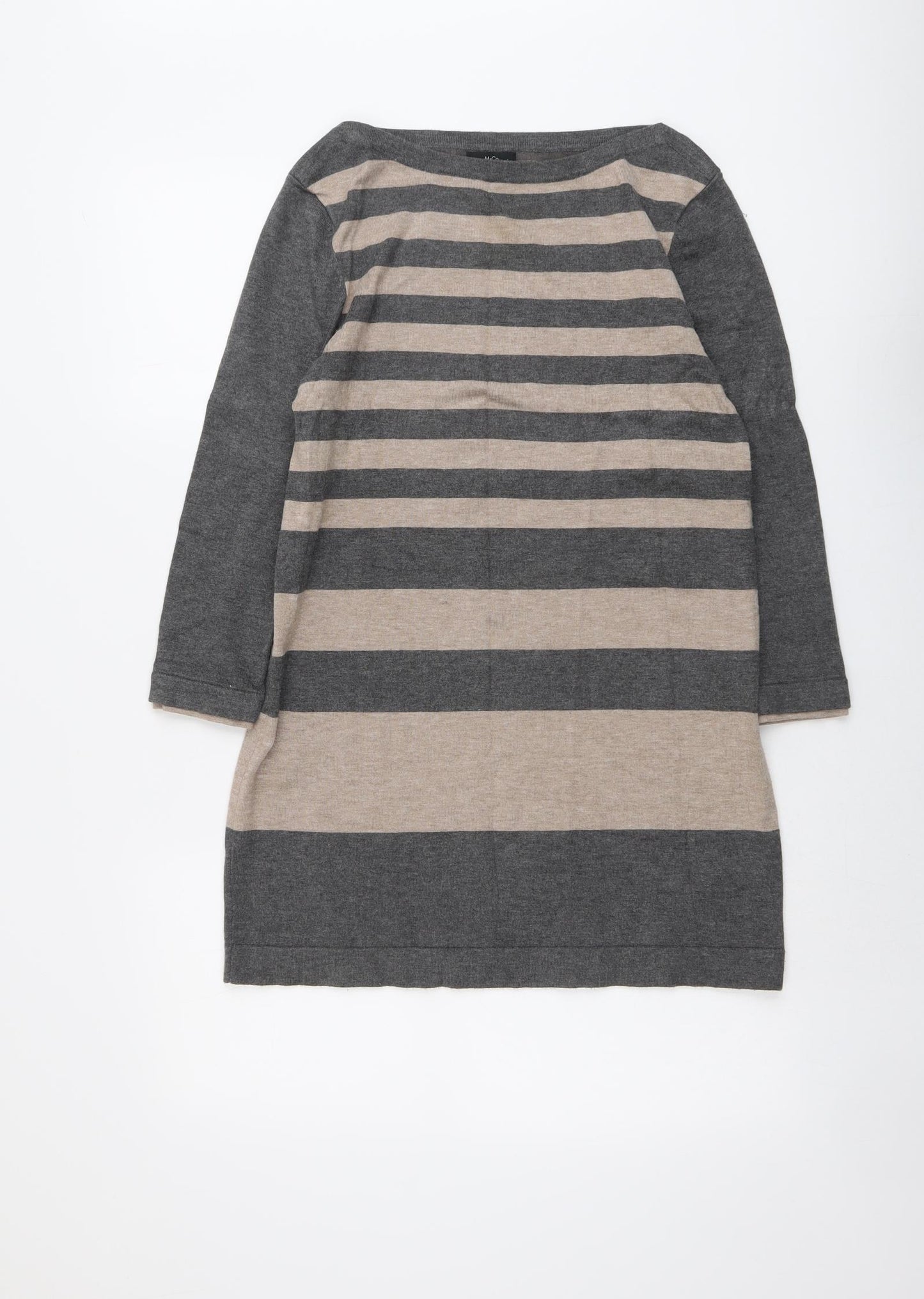 M&Co Womens Grey Boat Neck Striped Viscose Pullover Jumper Size 12