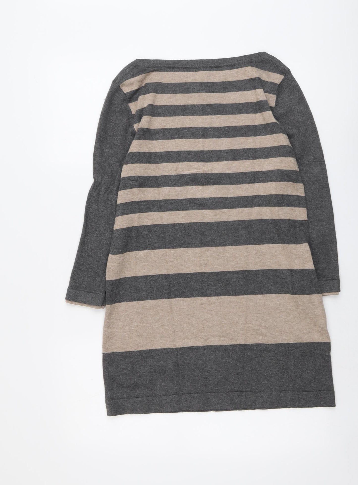 M&Co Womens Grey Boat Neck Striped Viscose Pullover Jumper Size 12