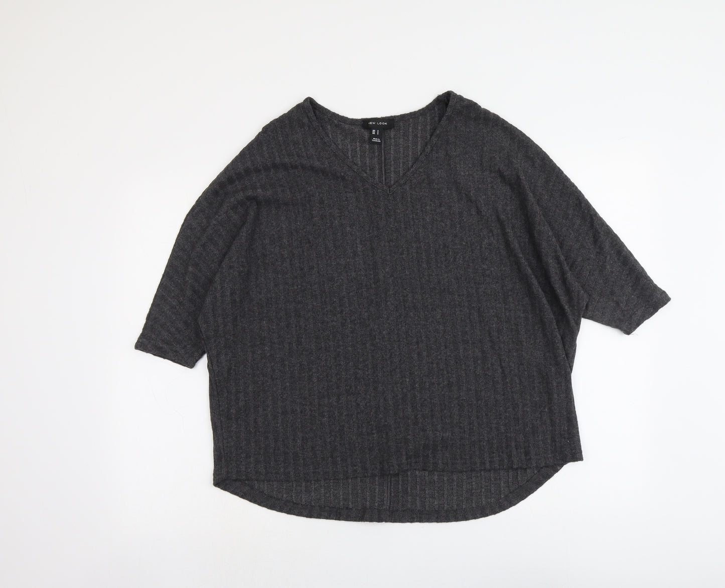 New Look Womens Grey V-Neck Polyester Pullover Jumper Size S