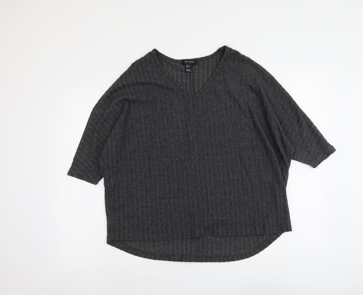 New Look Womens Grey V-Neck Polyester Pullover Jumper Size S