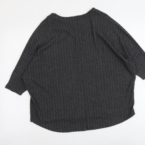 New Look Womens Grey V-Neck Polyester Pullover Jumper Size S