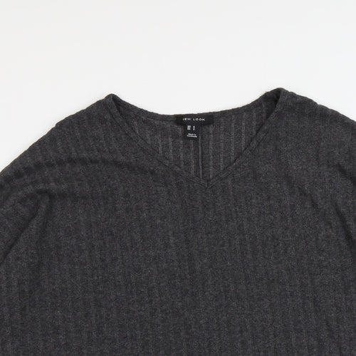 New Look Womens Grey V-Neck Polyester Pullover Jumper Size S