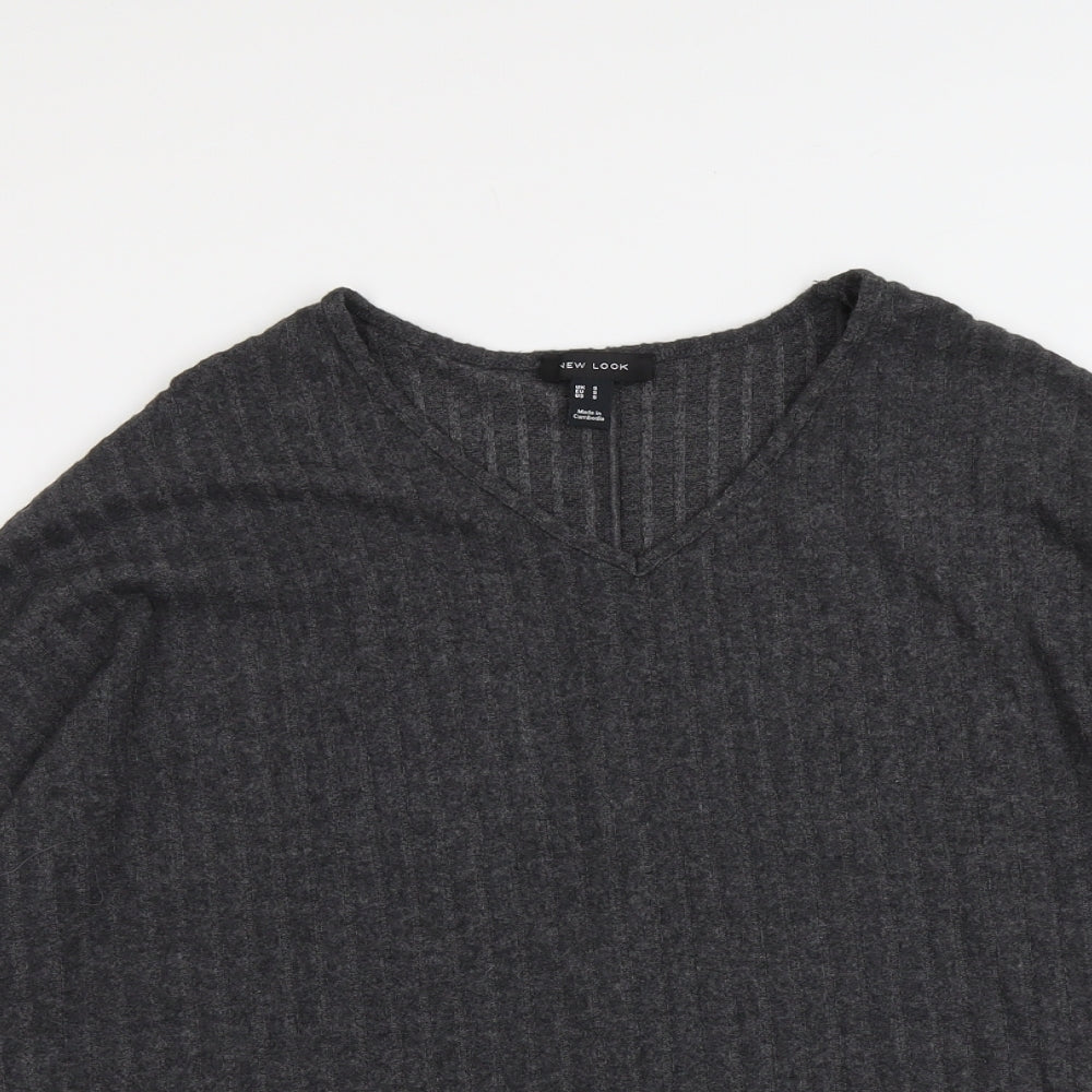 New Look Womens Grey V-Neck Polyester Pullover Jumper Size S