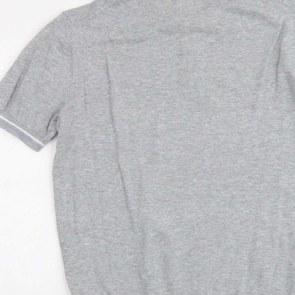 Common People Mens Grey Cotton Polo Size S Collared Button