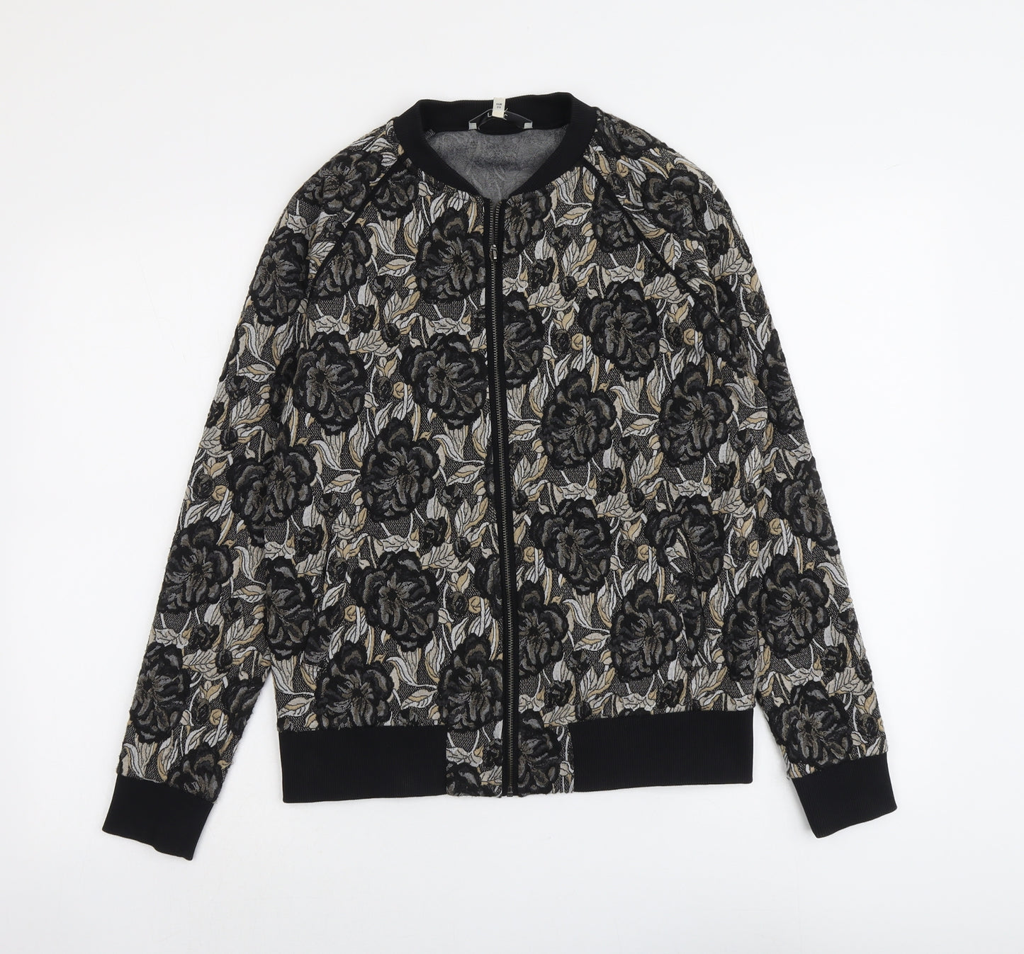 NEXT Womens Black Floral Polyester Full Zip Sweatshirt Size 10 Zip
