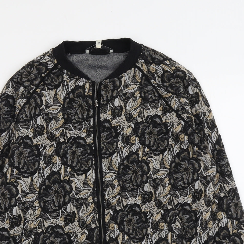 NEXT Womens Black Floral Polyester Full Zip Sweatshirt Size 10 Zip