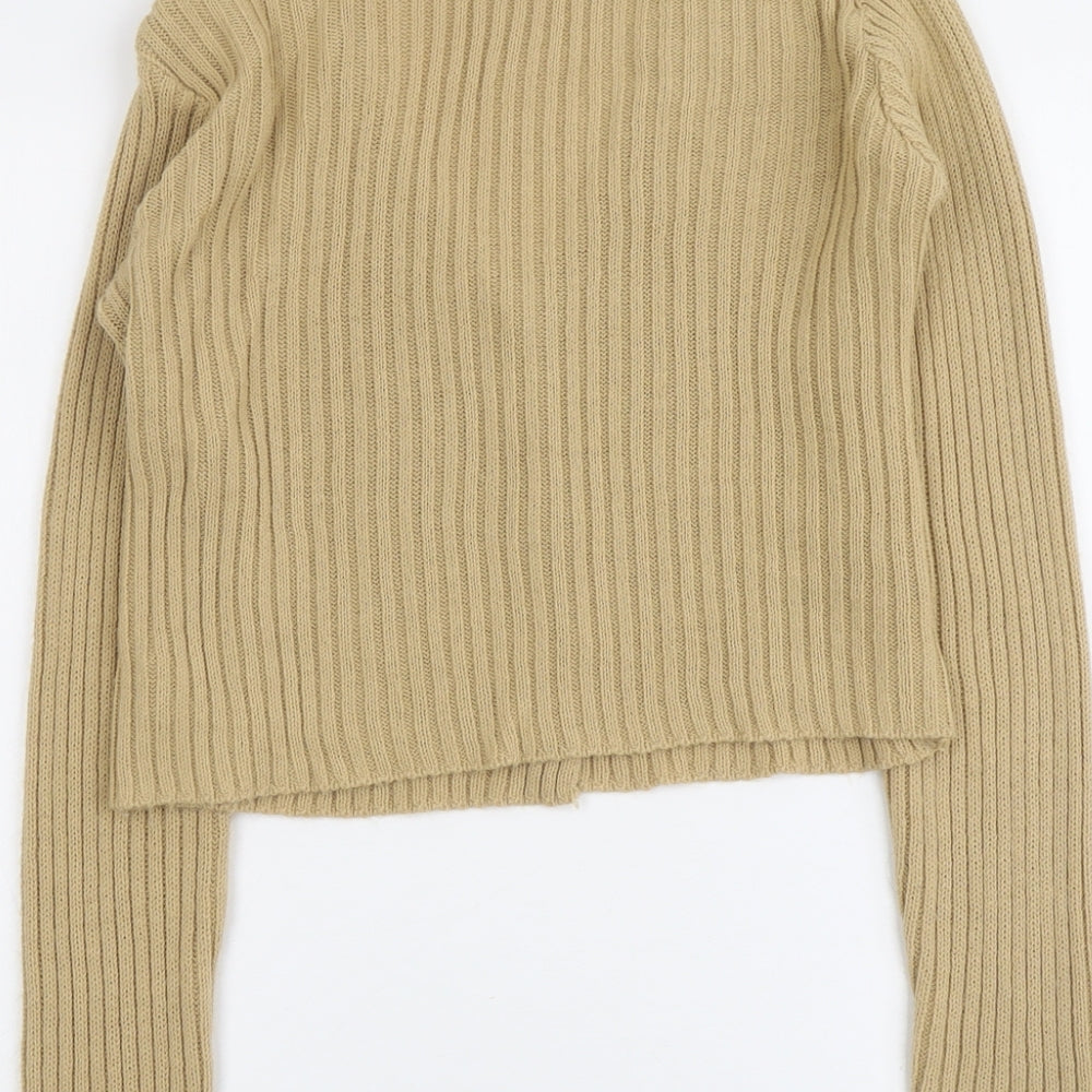 PRETTYLITTLETHING Womens Beige V-Neck Acrylic Cardigan Jumper Size S