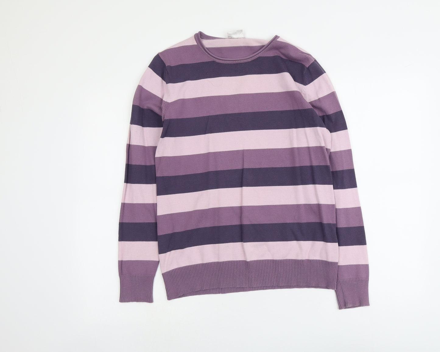 Biaggini Womens Purple Round Neck Striped Cotton Pullover Jumper Size M